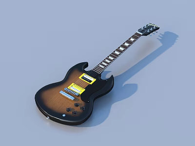 Vintage Electric Guitar With Sunburst Finish Black Body And Chrome Hardware 3d model