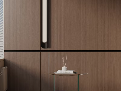 Modern Minimalist Side Table With Glass Top And Wooden Background Wall Design 3d model