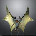 Fantasy Mythical Creature Character With Large Golden Green Wings Clawed Limbs And Blue Body