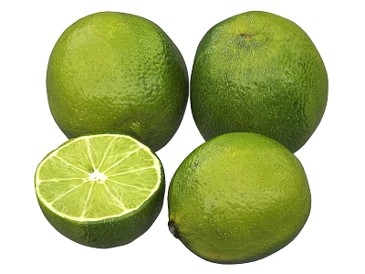 Fresh Green Limes Whole and Sliced with Juicy Flesh and Seeds 3d model