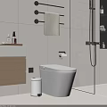 Modern Bathroom Toilet With Trash Can Toilet Paper Holder And Wall Towel
