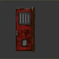 Two Red Doors With Metal Bars One Closed And One Open With Small Panel 3d model