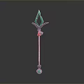 Decorative Staff With Green Diamond Top Wing Structure Red Ornament Brown Shaft And Green Sphere