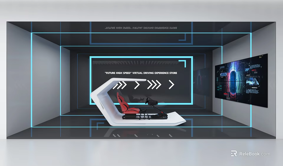 High Tech Virtual Reality Gaming Zone Featuring Interactive Displays And Comfortable Seating 3d model