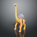 Yellow Dinosaur Toy With Long Neck And Grey Back Standing On Black Background With Reflection