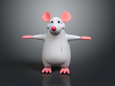 3D White Cartoon Game Movie Character With Pink Ears Nose Paws And Arms Outstretched 3d model