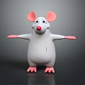 3D White Cartoon Game Movie Character With Pink Ears Nose Paws And Arms Outstretched