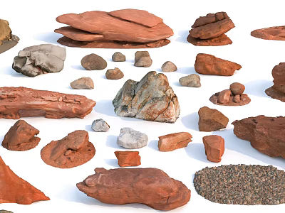 Natural Stone And Wood Pieces With Various Shapes Textures And Colors 3d model
