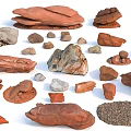Natural Stone And Wood Pieces With Various Shapes Textures And Colors