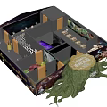 Creative Themed 3D Room Layout With Different Areas Golden Label And Tree Root Structure