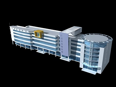 Modern Commercial Street Building With Glass Curtain Walls Multi Storey Yellow Entrance And Circular Design 3d model