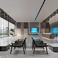 Bright Modern Spacious Office Reception Lobby With Comfortable Waiting Seats And Floor To Ceiling Windows