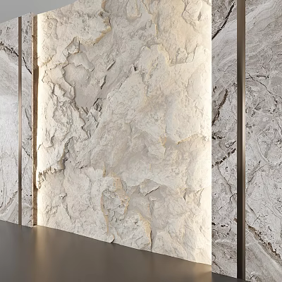 Modern Cultural Wall Design With Textured Stone Surface And Artistic Lighting Effects 3d model