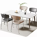 Modern Minimalist Dining Table Set With White Tabletop And Gray Beige Chairs Decorative Items 3d model