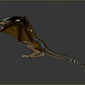 Mythical Dragon With Brown Wings And Blue Horns Standing On Gray Background With Reflection