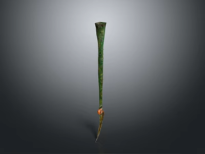 Antique Green Patinated Metal Artifact With Slender Sharp Tip And Rustic Surface Texture 3d model