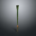 Antique Green Patinated Metal Artifact With Slender Sharp Tip And Rustic Surface Texture