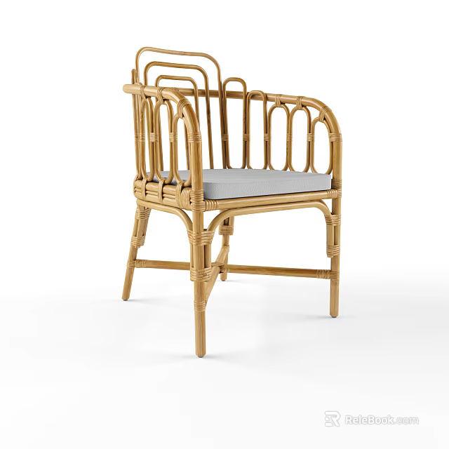 Natural Rattan Leisure Chair With Light Gray Cushion And Stylish Backrest For Cozy Home Decor 3d model 