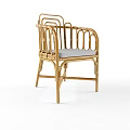 Natural Rattan Leisure Chair With Light Gray Cushion And Stylish Backrest For Cozy Home Decor
