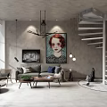 Modern Hotel Guest Room Living Area With Sofa Artwork Chandelier And Floor To Ceiling Windows