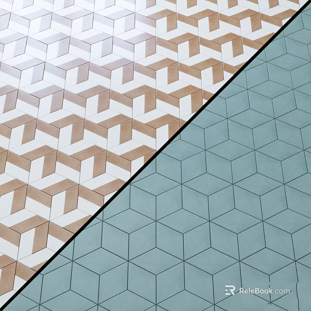 Modern Decorative Tiles With Brown White Geometric Pattern And Light Blue Hexagonal Design 3d model
