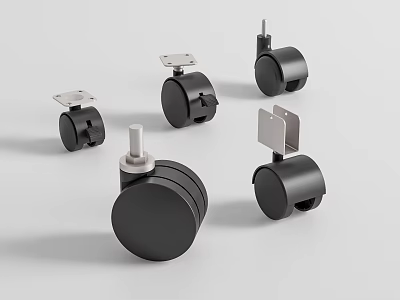 Black Caster Wheels With Various Designs And Metal Mounting Plates For Furniture 3d model