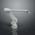 White Industrial Robotic Arm With Extended Arm And Base On Dark Background