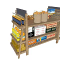 Wooden Multi tiered Retail Display Shelves With Bread Fruits Bottled Oil And Boxed Products