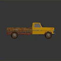 Vintage Yellow Truck Featuring Wooden Bed And Worn Single Cab Exterior