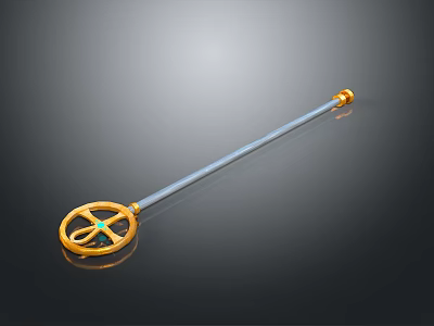 Weapon Featuring Long Metallic Shaft Golden Circular Head Blue Gemstone And Top Ornament 3d model