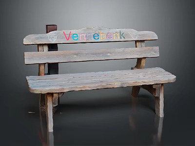 Outdoor Rustic Wooden Bench With Natural Wood Finish And Colorful Painted Letters For Garden Use 3d model