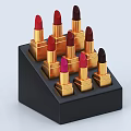 Elegant Decorative Ornament Set with Black Display Stand and Golden Case Lipsticks in Various Colors