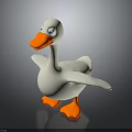 Cartoon Duck Character With White Body Orange Beak Blue Eyes And Spread Wings Pose