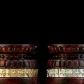 Exquisite Dark Colored Sculpture Carving Bases With Golden Decoration And Lotus Shaped Patterns