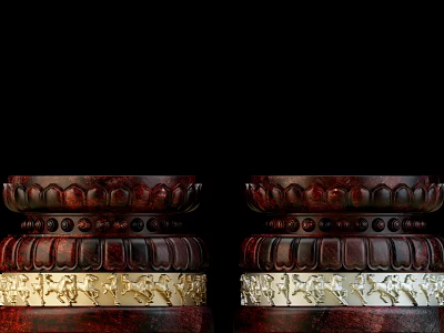Exquisite Dark Colored Sculpture Carving Bases With Golden Decoration And Lotus Shaped Patterns 3d model