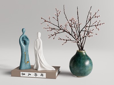 New Chinese style ornaments combination vase ornaments 3d model