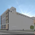 Modern School Building Exterior With Basketball Court Campus People And Cars
