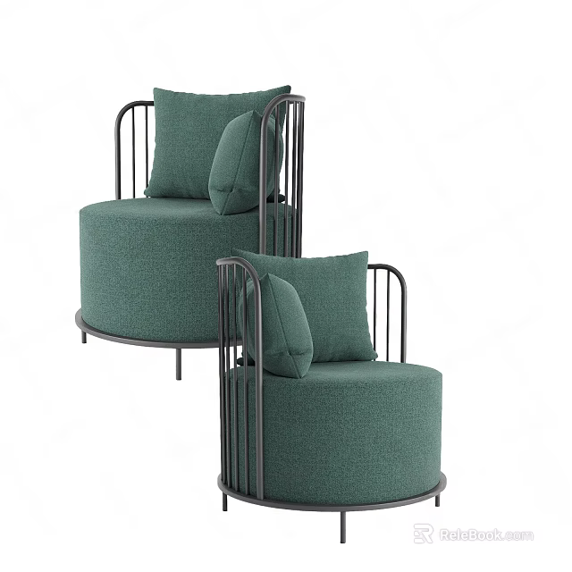 Green Fabric Single Sofa With Metal Frame And Cushions Modern Minimalist Design 3d model 
