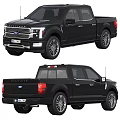 Black Ford F-150 Lariat Stylish Pickup Truck Front And Rear Views