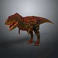 Realistic Tyrannosaurus Rex Dinosaur With Orange Green Black Stripes Open Mouth Sharp Teeth Gray Background