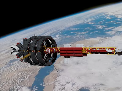 Space Station Orbiting Earth With Circular Module And Solar Panels 3d model