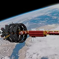 Space Station Orbiting Earth With Circular Module And Solar Panels