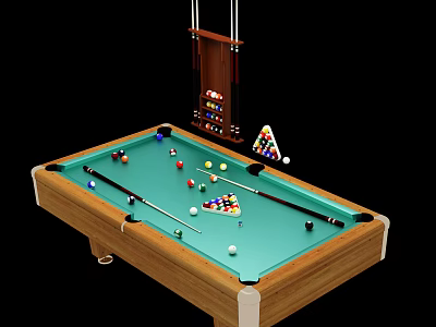 Billiard Sports Equipment With Table Cues Balls Triangle Rack And Cue Rack 3d model