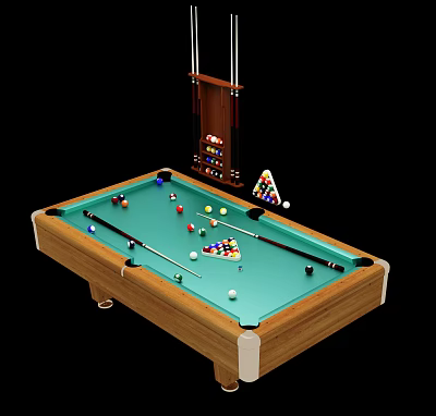 Billiard Sports Equipment With Table Cues Balls Triangle Rack And Cue Rack 3d model