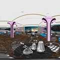 KTV Lounge With Neon Lights Large Mural Sofa Seating And Round Tables