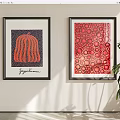 Framed Abstract Paintings With Red Circular Patterns And Black Background Design Hanging On Wall Interior 3d model