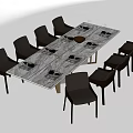 Modern Dining Table Set With Marble Tabletop Black Chairs And Golden Legs 3d model