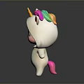 3D Cute Game and Movie Character in White Unicorn Costume With Colorful Horn