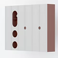 Modern White And Brown Wardrobe With Circular Open Compartments And Circular Knobs 3d model