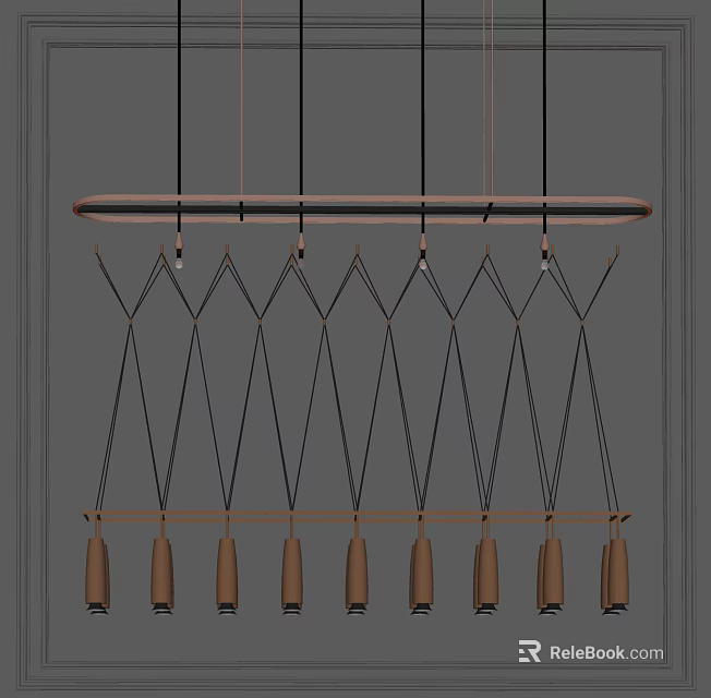 Modern Geometric Chandelier With Metal Frame And Hanging Light Elements 3d model 